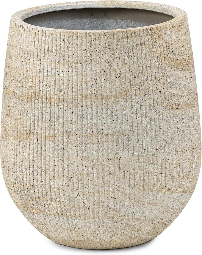 Sereno Fiberstone Tapered Planter (L, Ribbed Travertine Beige) | Modern Planter for Indoor Outdoo... | Amazon (US)