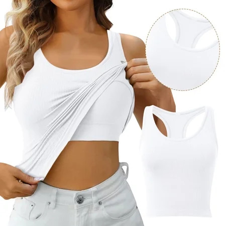 Workout Tank Tops Woman Flowy pad with beautiful back strap Fitted Tank Tops Women White Tank Top Woman Tennis Tank Tops for Women White L | Walmart (US)