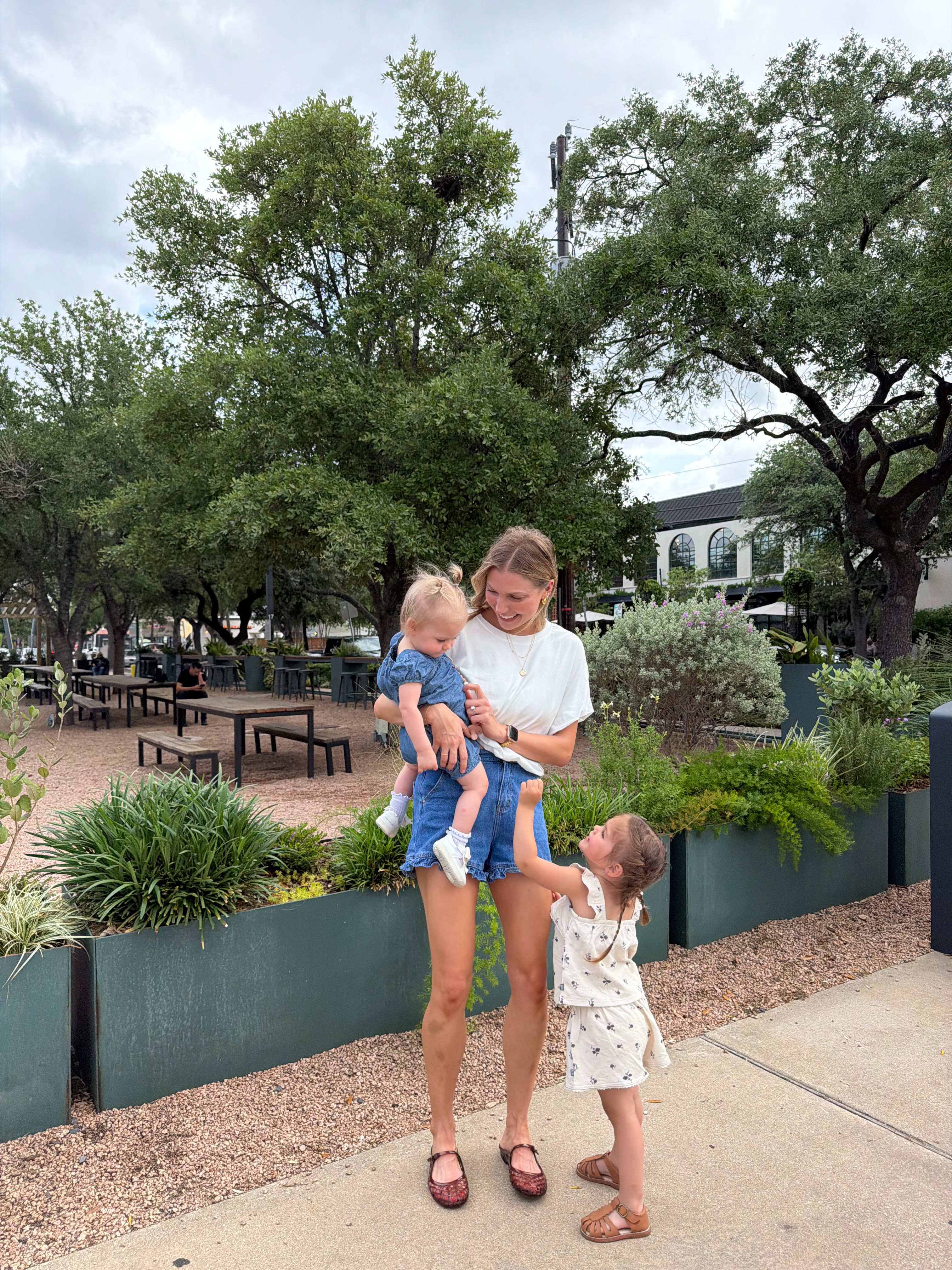 Summer comfy but cute mom outfit | 2 in shorts + M bubble tee 

 