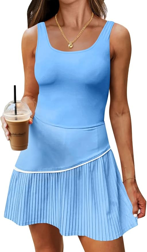 Fisoew Womens Tennis Dress with Built in Shorts and Bra Summer Sleeveless Pleated Golf Athletic M... | Amazon (US)