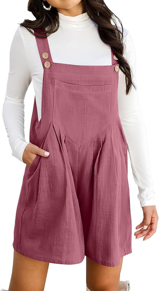 Caracilia Women's Short Overalls Summer Romper Casual Linen Adjustable Straps Loose Bib Overalls ... | Amazon (US)