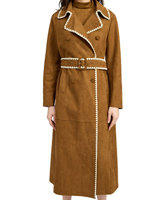 Women's Logan Faux-Suede Belted Trench Coat | Macy's