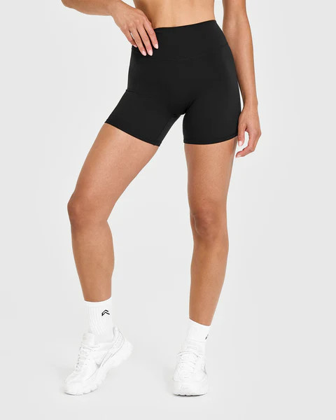 SoftMotion™ High Waisted Shorts 6" with White Logo 
 Black | Oner Active (UK / US)