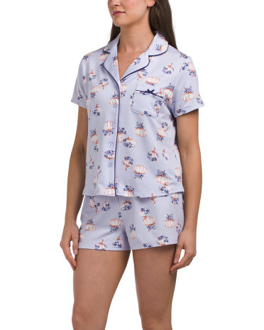 2pc Pumpkin Notch Top And Shorts Pajama Set | TJ Maxx