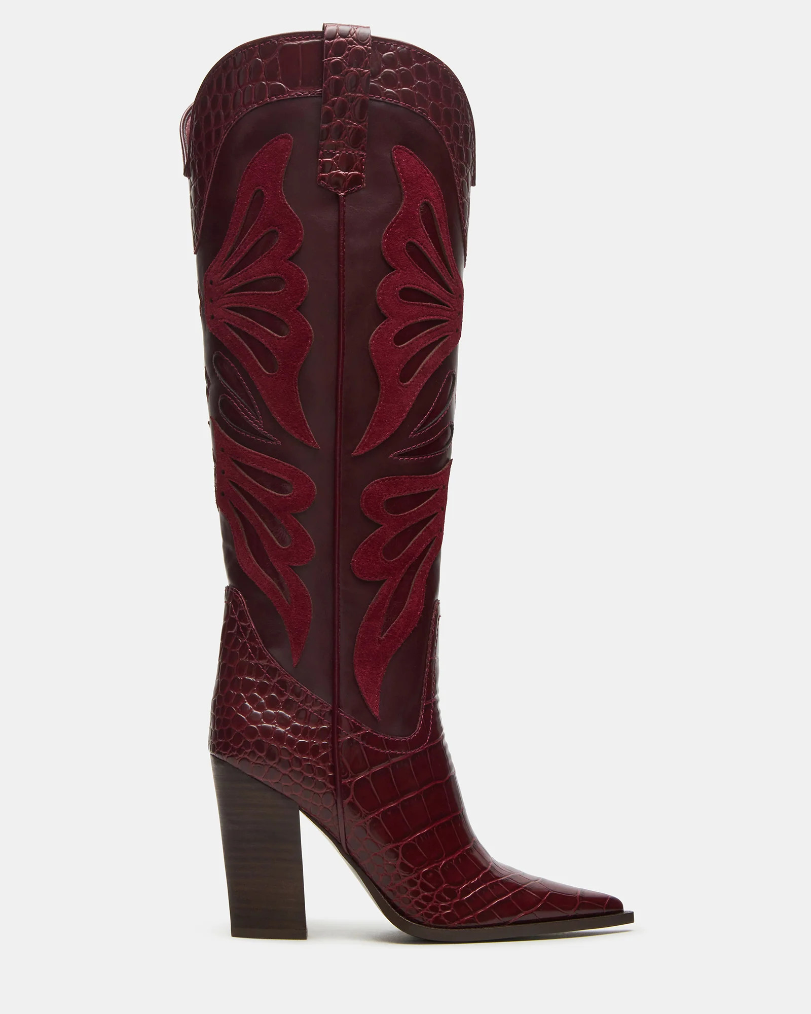 KAZ Burgundy Pointed-Toe Knee-High Block Heel Western Women's Boot | Steve Madden (US)