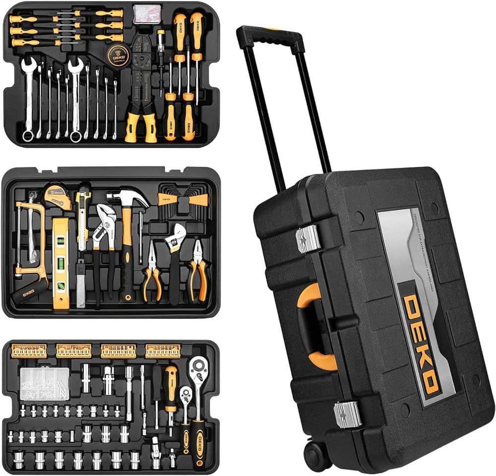 DEKOPRO 258 Piece Tool Kit with Rolling Tool Box Socket Wrench Hand Tool Set Mechanic Case Trolle... | Amazon (US)