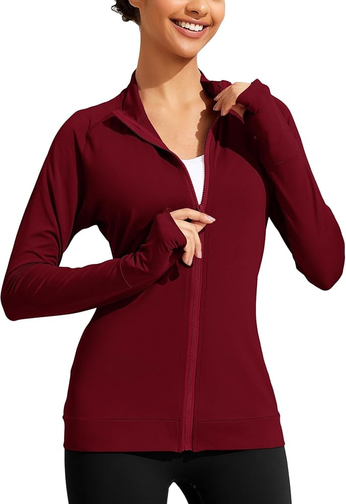 PINSPARK Lightweight Workout Jackets Womens Full Zip Slim Fit Athletic Running Jacket with Thumb ... | Amazon (US)