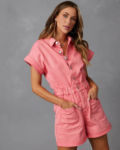 Maritza Denim Romper - Pink - LAST CHANCE | VICI