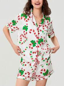 Women's Two Piece Pajama Set Short Sleeve Christmas Pajamas Sleepwear Nightwear Pjs Lounge Sets | SHEIN