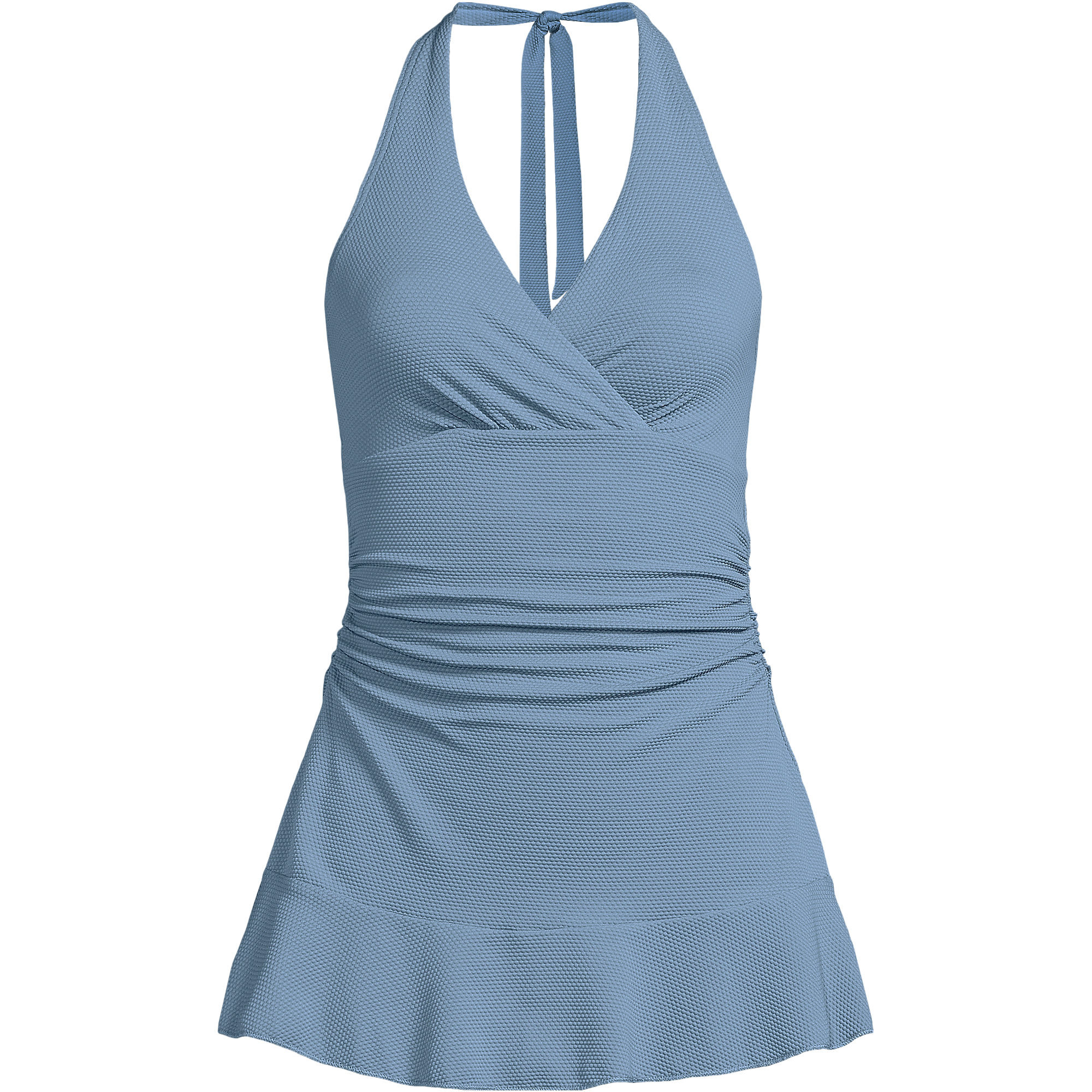 Women's Plus Size Pique Halter Ruffle Hem Mini Swim Dress Swimsuit | Lands' End (US)