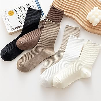 ACCFOD Womens Cute Crew Socks Casual Athletic Aesthetic Socks Neutral Cotton Socks for Women Gran... | Amazon (US)