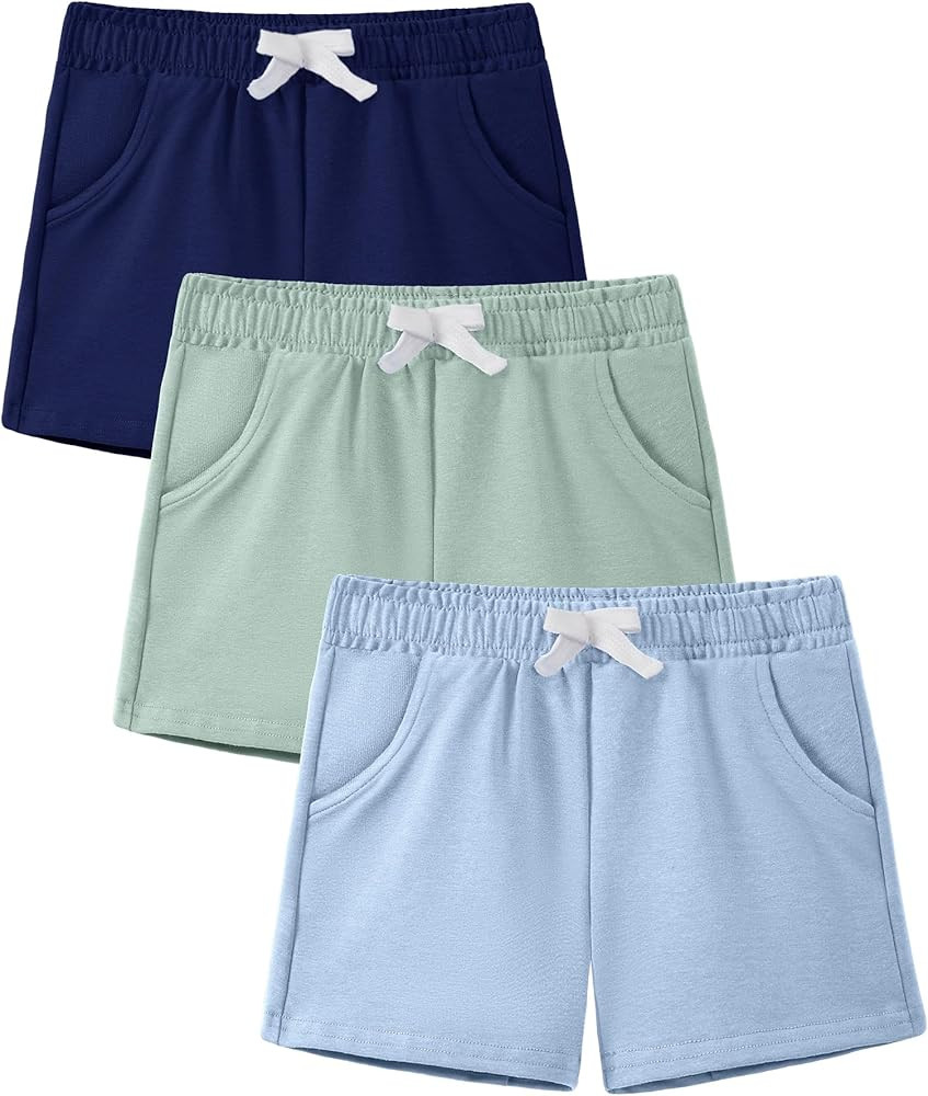 3 Pack Baby Boys Shorts Toddler Unisex Pull On Jogger Shorts Girls Stretchy Cotton Pants with Poc... | Amazon (US)