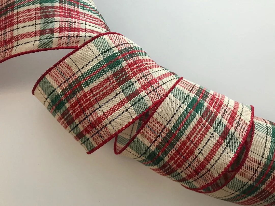 Christmas Ribbon Green Red and Cream Plaid 2 1/2 Wide - Etsy | Etsy (US)