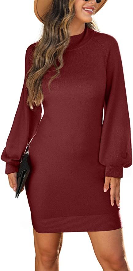 GRECERELLE Women's Mock Neck Ribbed Long Sleeve Bodycon Pullover Cute Mini Sweater Dress | Amazon (US)