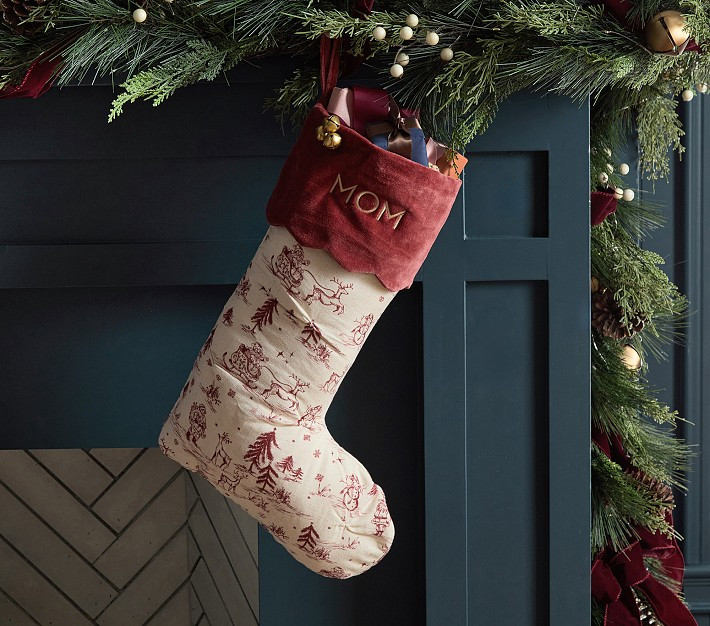 Chris Loves Julia Stocking, White/Red Christmas Toile | Pottery Barn Kids