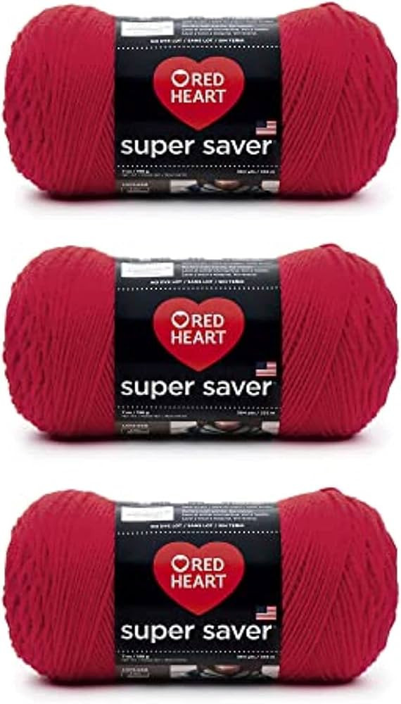 Red Heart Super Saver Hot Red Yarn - 3 Pack of 198g/7oz - Acrylic - 4 Medium (Worsted) - 364 Yard... | Amazon (US)