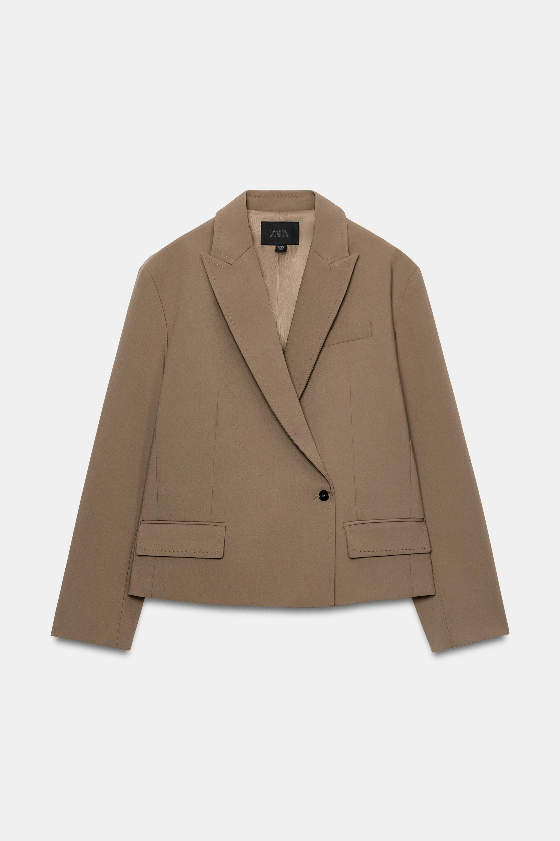 Zara - Cropped Oversize Topstitched Blazer - Beige - Xs-S - Woman | Zara US
