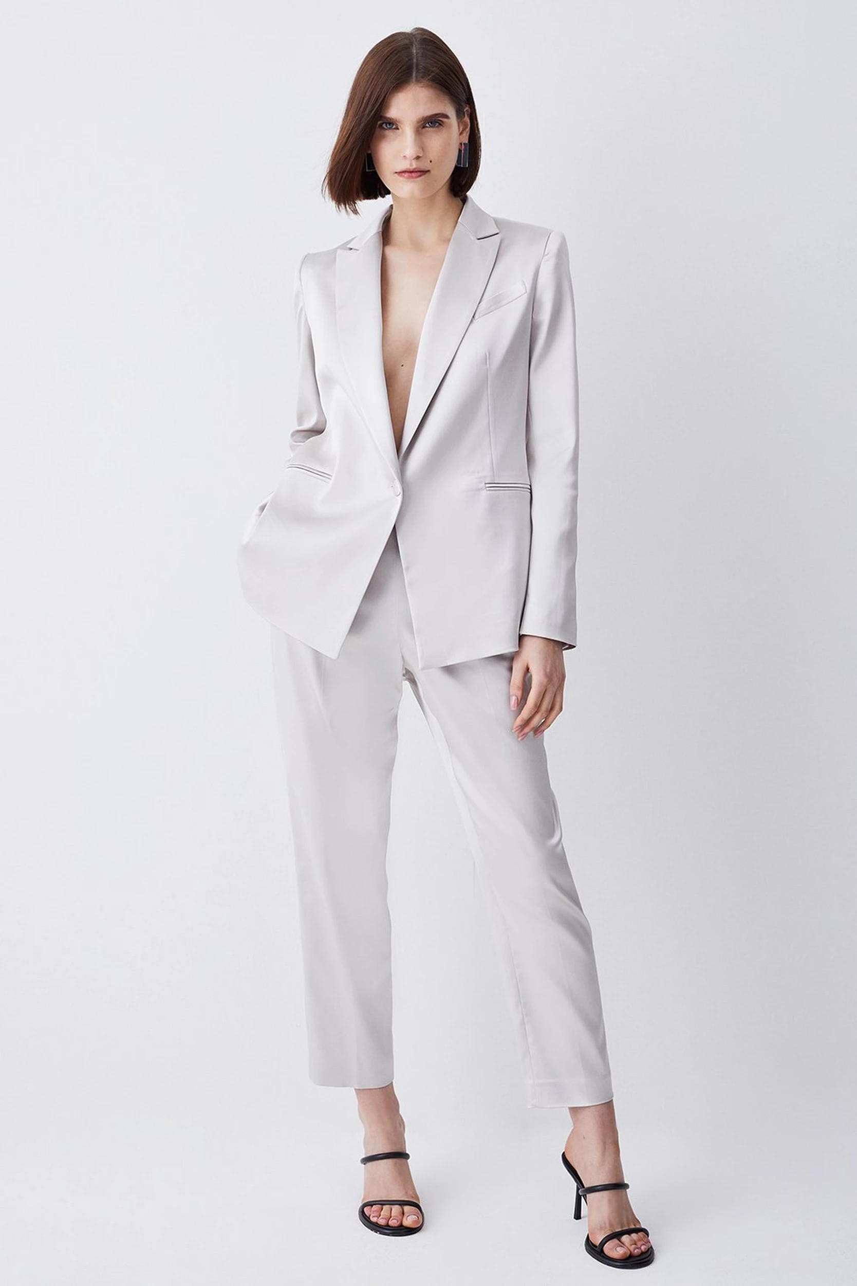 Italian Structured Satin High Waisted Trouser | Karen Millen UK + IE + DE + NL