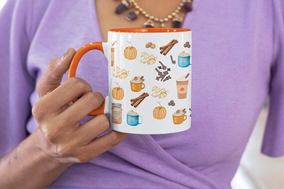 Pumpkin Spice Latte Wallpaper Mug with Orange Accent, PSL, Cute Trendy Fall Autumn Cup, 15 oz | Etsy (US)