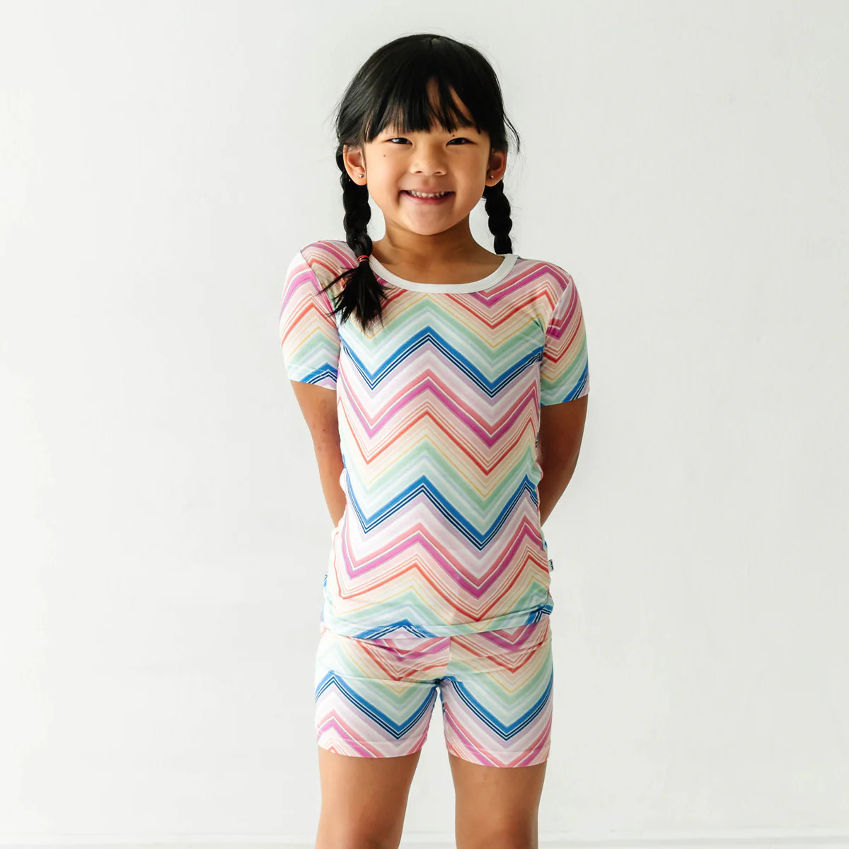 Rainbow Chevron Two-Piece Short Sleeve & Shorts Bamboo Viscose Pajama Set | Little Sleepies