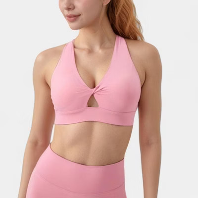 Anna-Kaci Active Women's Twist Front Sports Bra with Keyhole Cutout and Wide Shoulder Straps - Large, Pink | Target