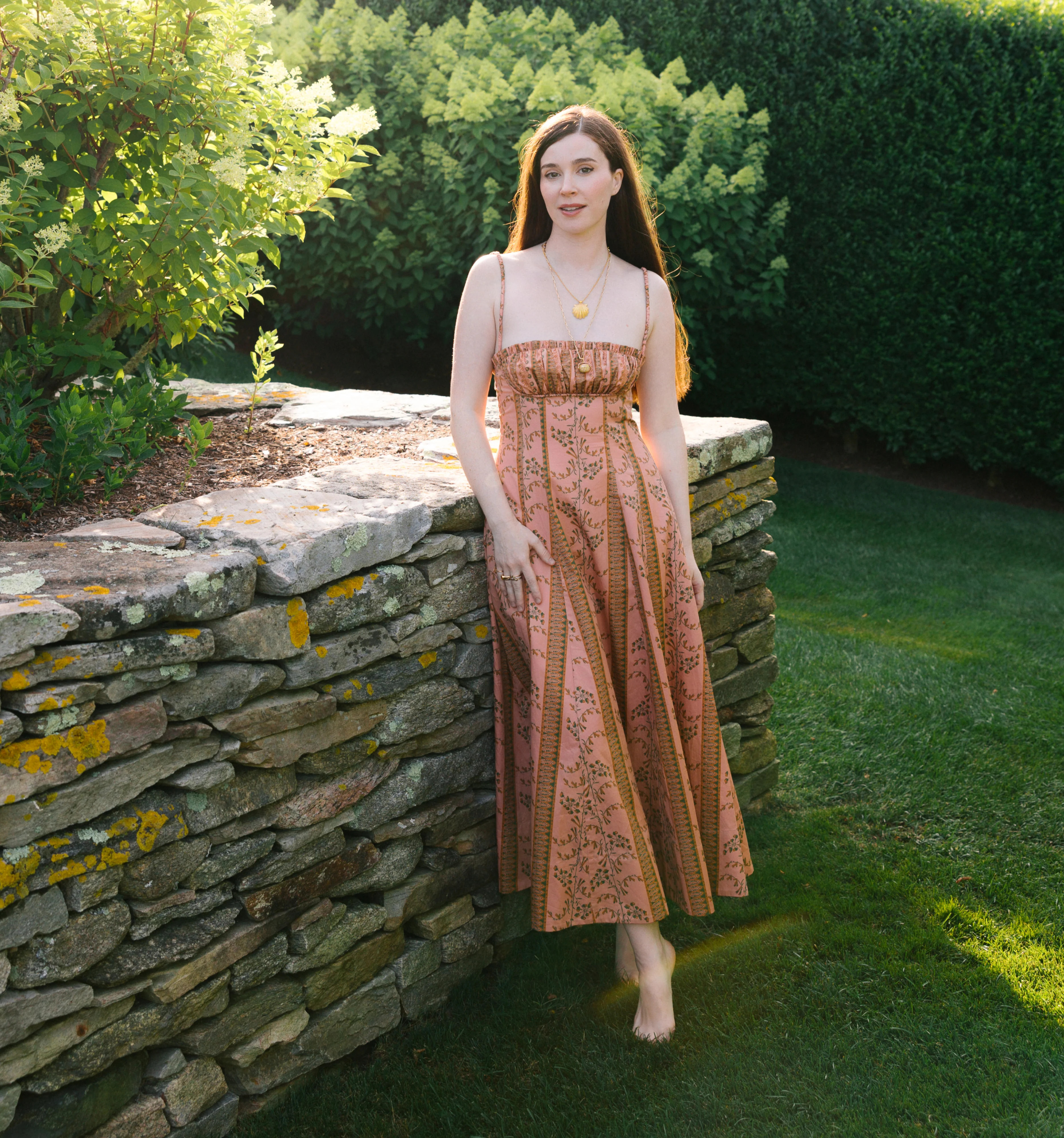 The Maisie Dress - Rust Dandelion Floral Stripe | Hill House Home US