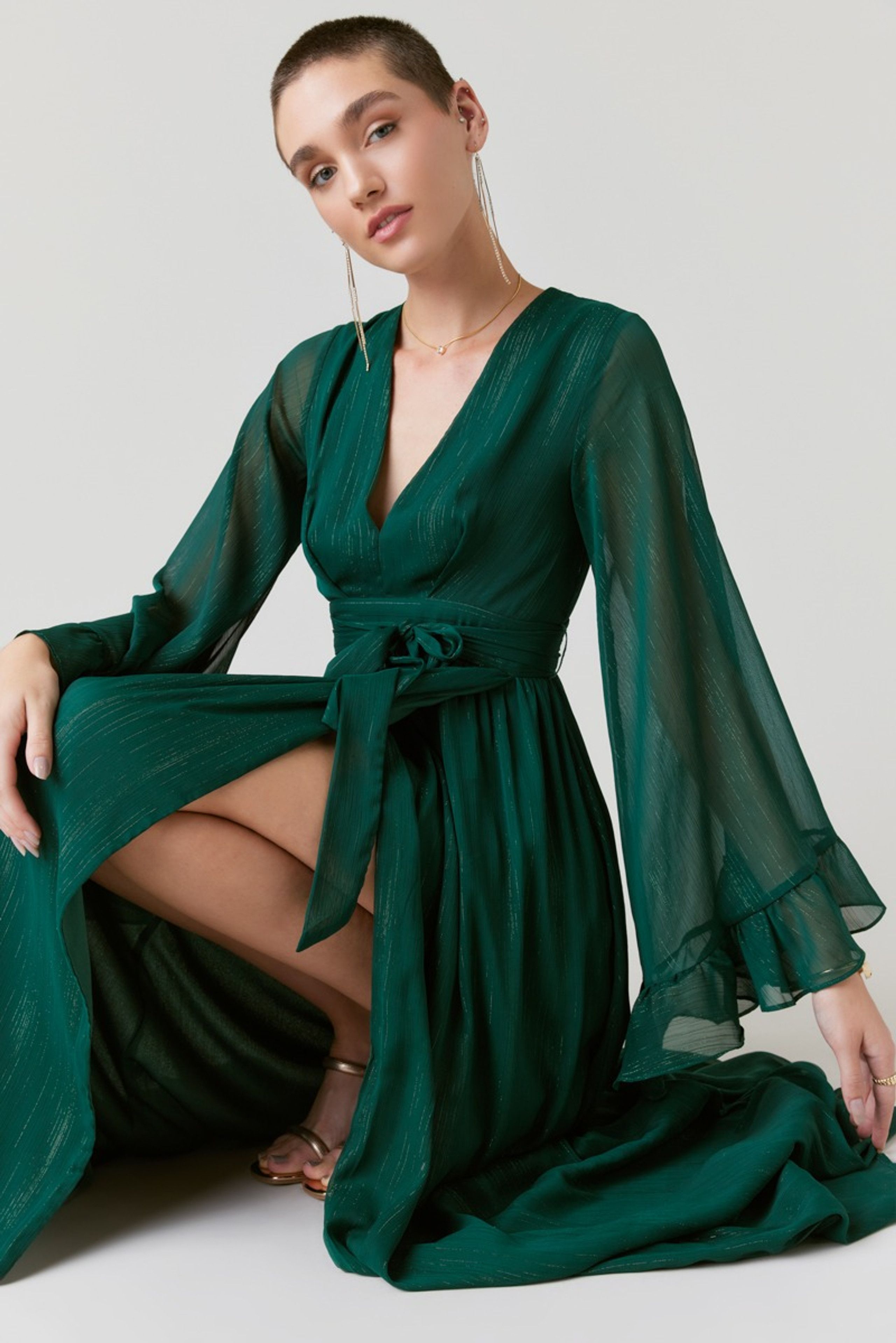 Elisa Long Flutter Sleeve Maxi Dress | Francesca's