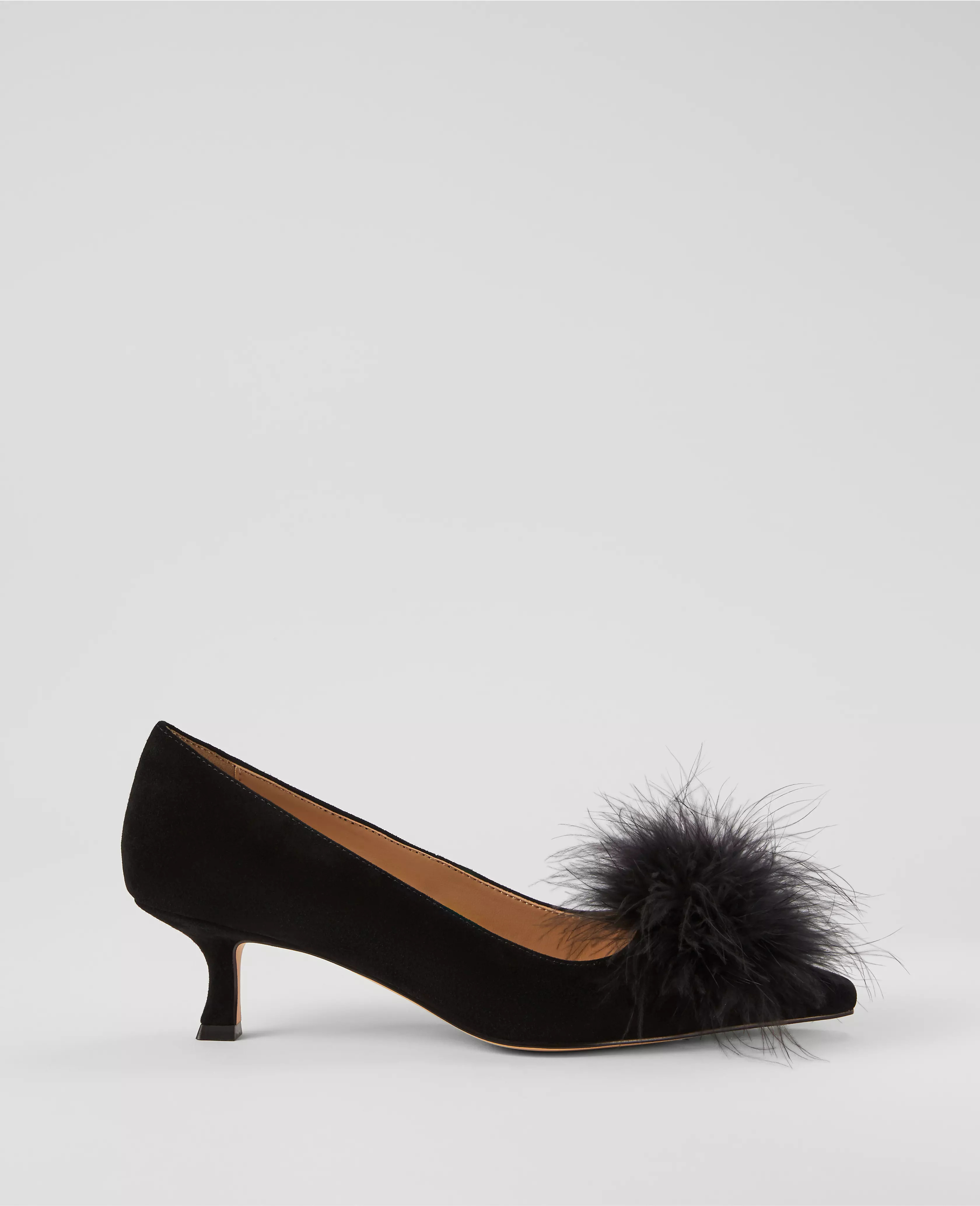 Nip-Toe Kitten-Heel Suede Feather Pump | Ann Taylor