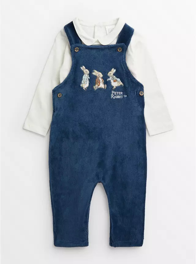 Buy Peter Rabbit Navy Velour Cord Dungarees  3-6 months | Outfits and sets | Tu | Tu Clothing
