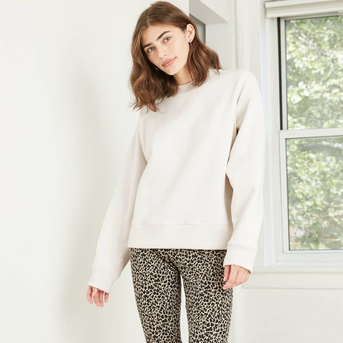 Women&#39;s All Day Fleece Sweatshirt - A New Day&#8482; Cream XS | Target