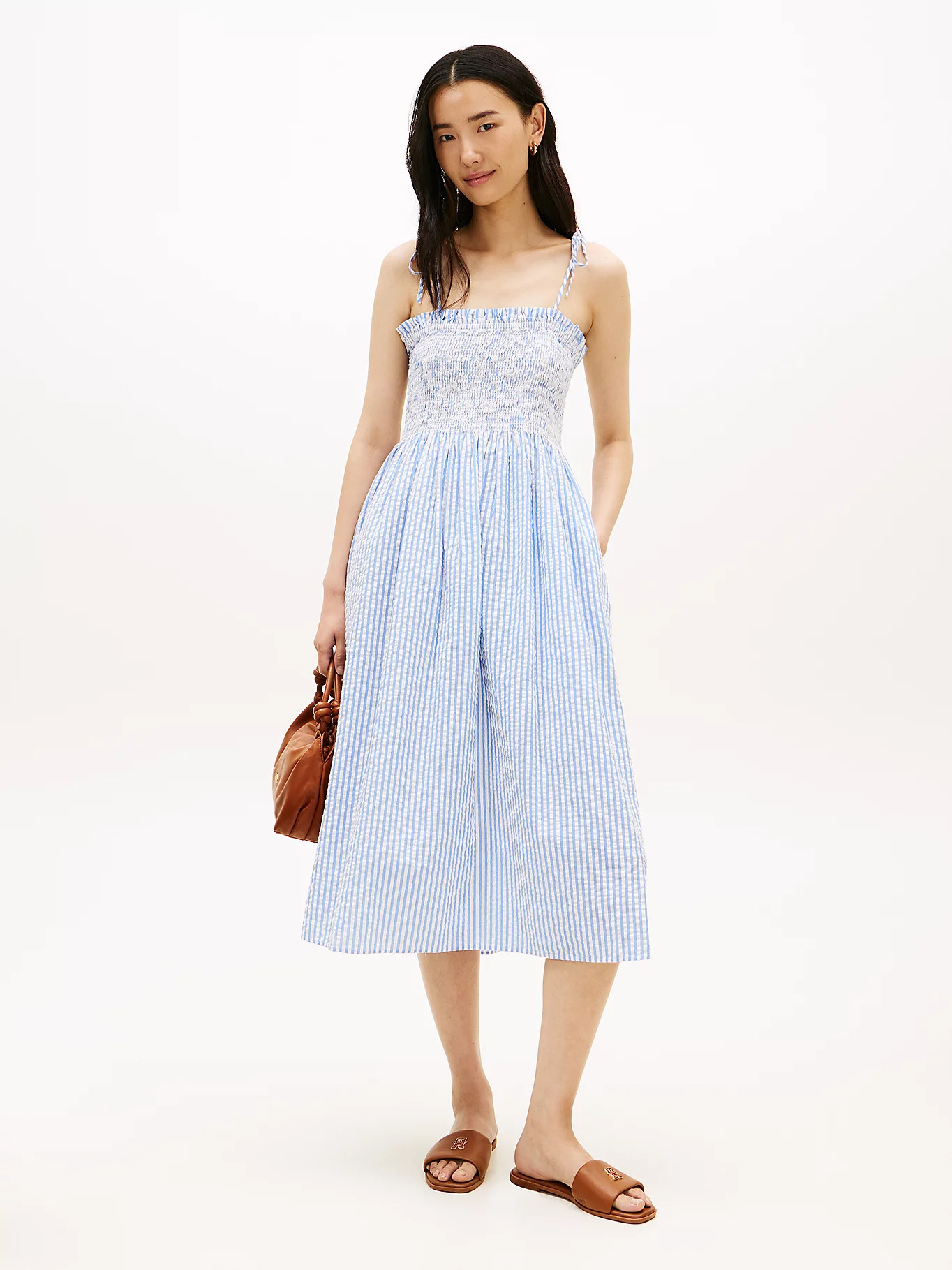 Seersucker Smock Relaxed Midi Dress | Blue | Tommy Hilfiger | Tommy Hilfiger UK