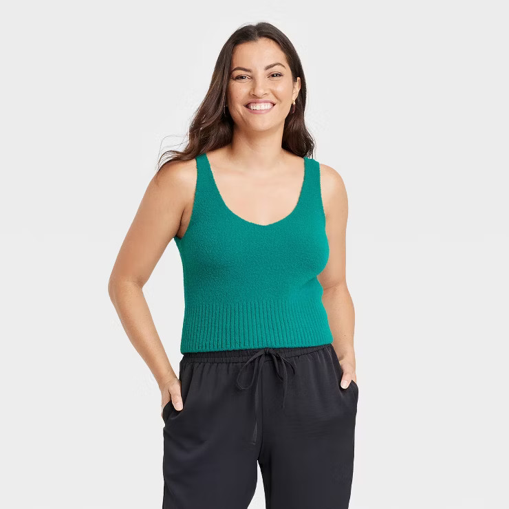 Women's V-Neck Fuzzy Sweater Tank - A New Day™ | Target