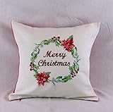 Merry Christmas Pillow Cover 16x16, Hand Embroidered Christmas Cushion Covers Red Linen, Holiday Dec | Amazon (US)