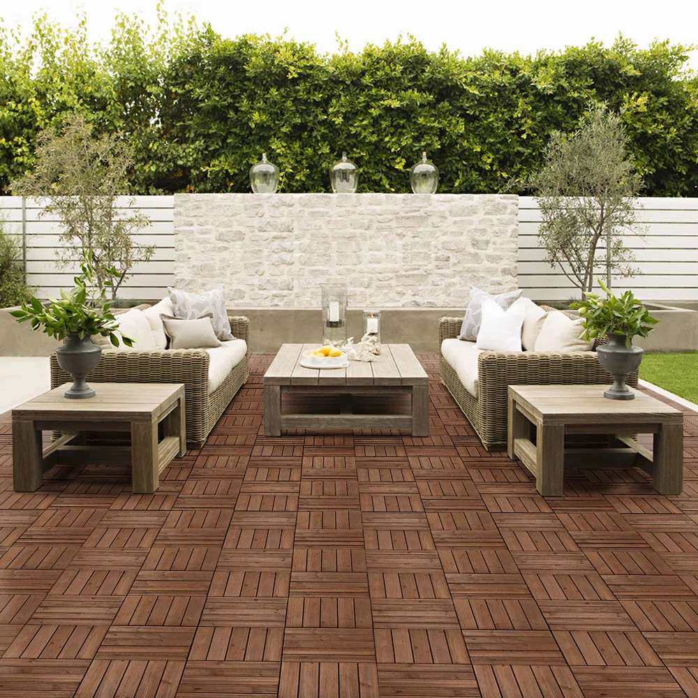 12" x 12" Solid Wood Interlocking Deck Tile (Set of 27) | Wayfair North America