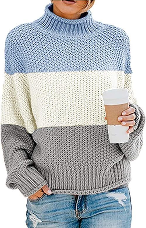 Womens Turtleneck Chunky Batwing Sleeve Sweaters Oversized Knitted Pullover Jumper | Amazon (US)
