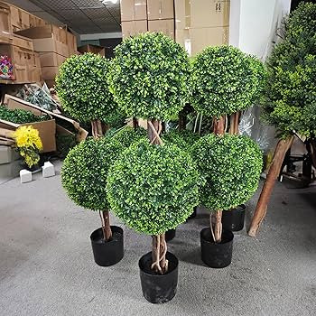 Lifelike Indoor&Outdoor use 3Ft Boxwood Double Ball Topiary Trees Faux Topiary Tree for Porch,Hom... | Amazon (US)