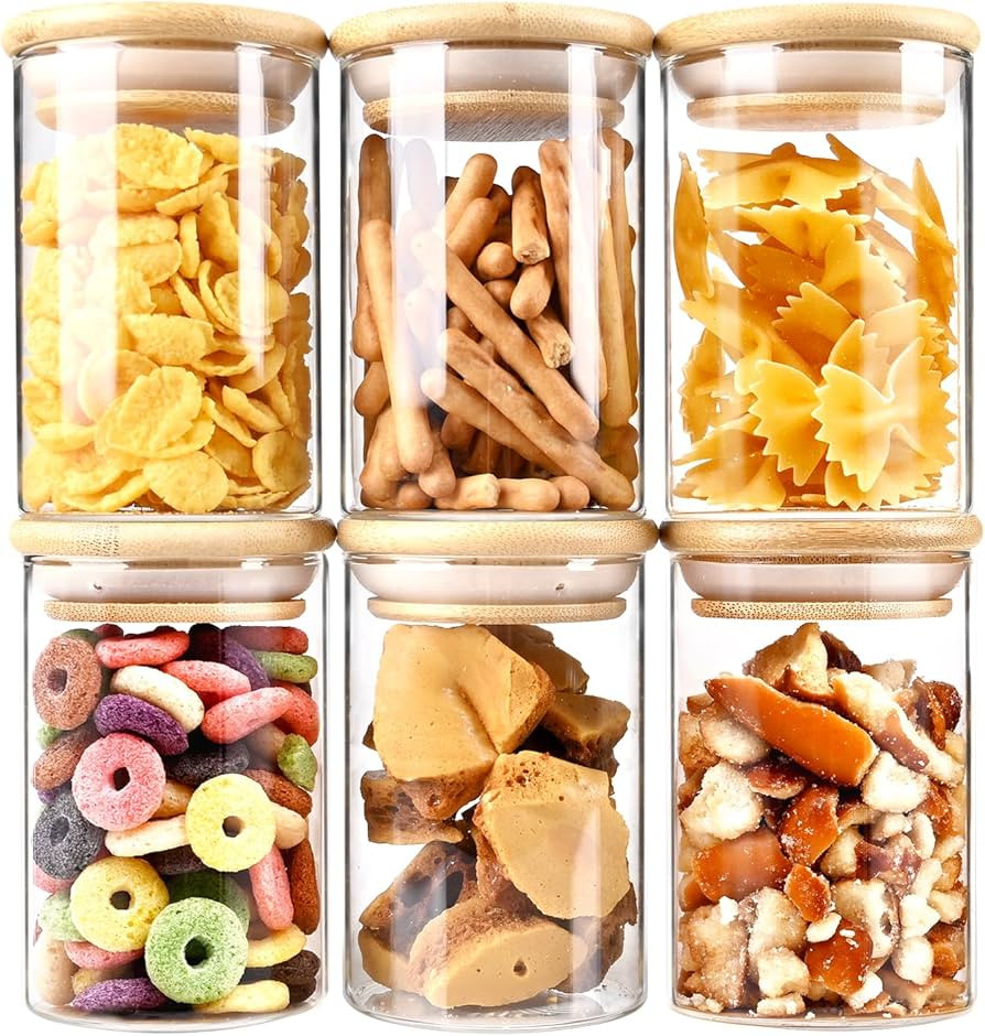 6oz Glass Food Storage Jars, Glass jars with bamboo lids,Pantry organizers and round storage glas... | Amazon (US)