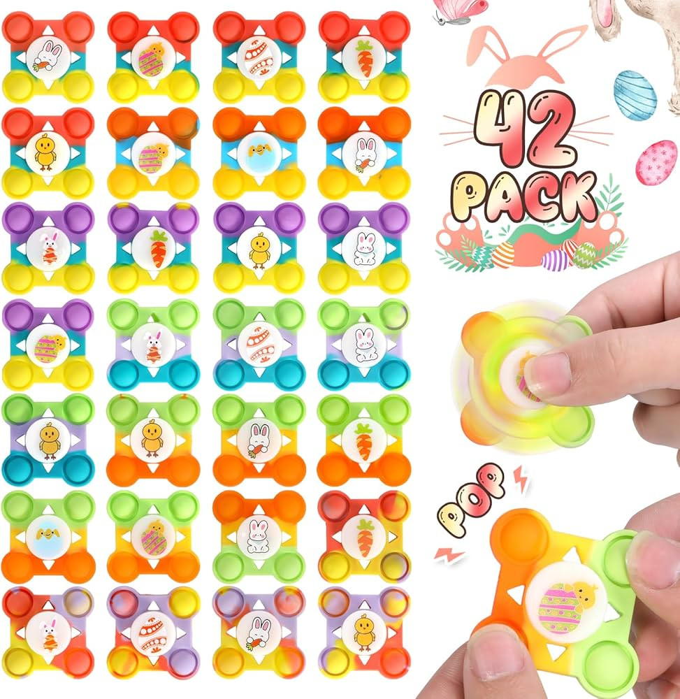 42 PCS Pop Fidget Spinners - Colorful Easter Party Favors for Kids - Sensory Toys for Stress Reli... | Amazon (US)