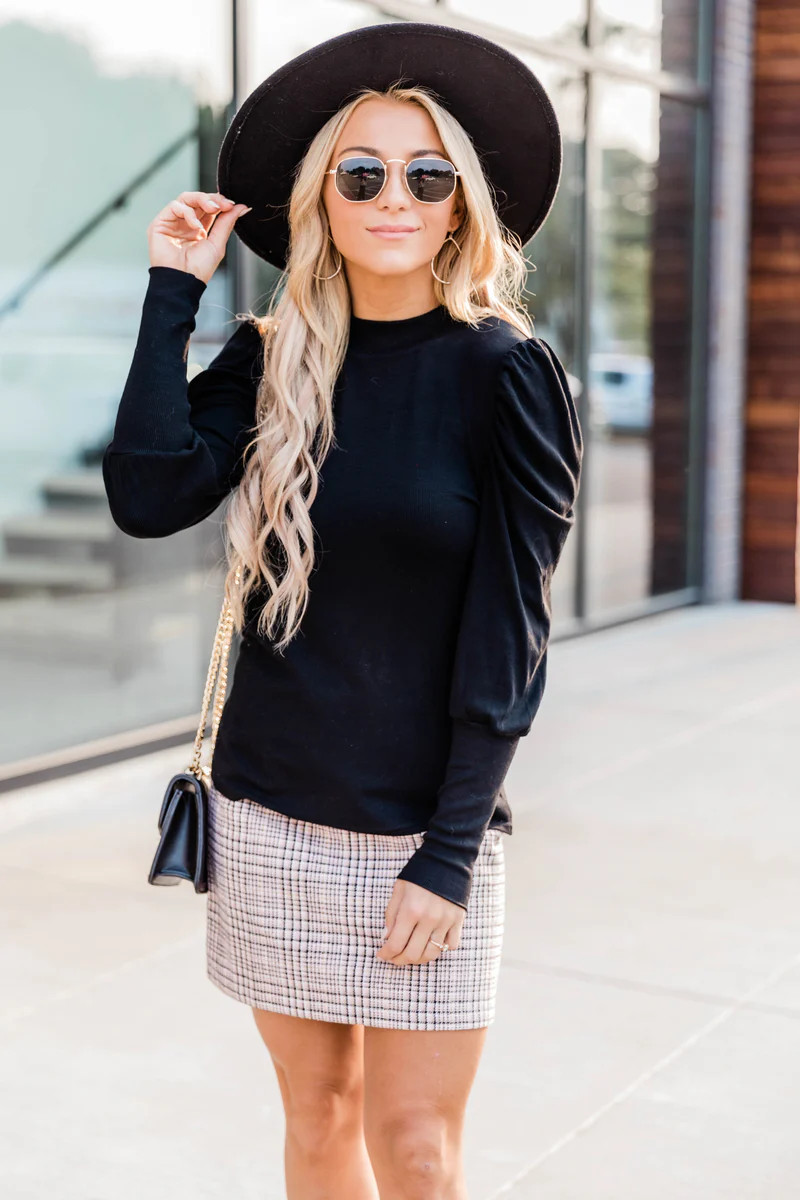 Elated To See You Mockneck Black Blouse | The Pink Lily Boutique