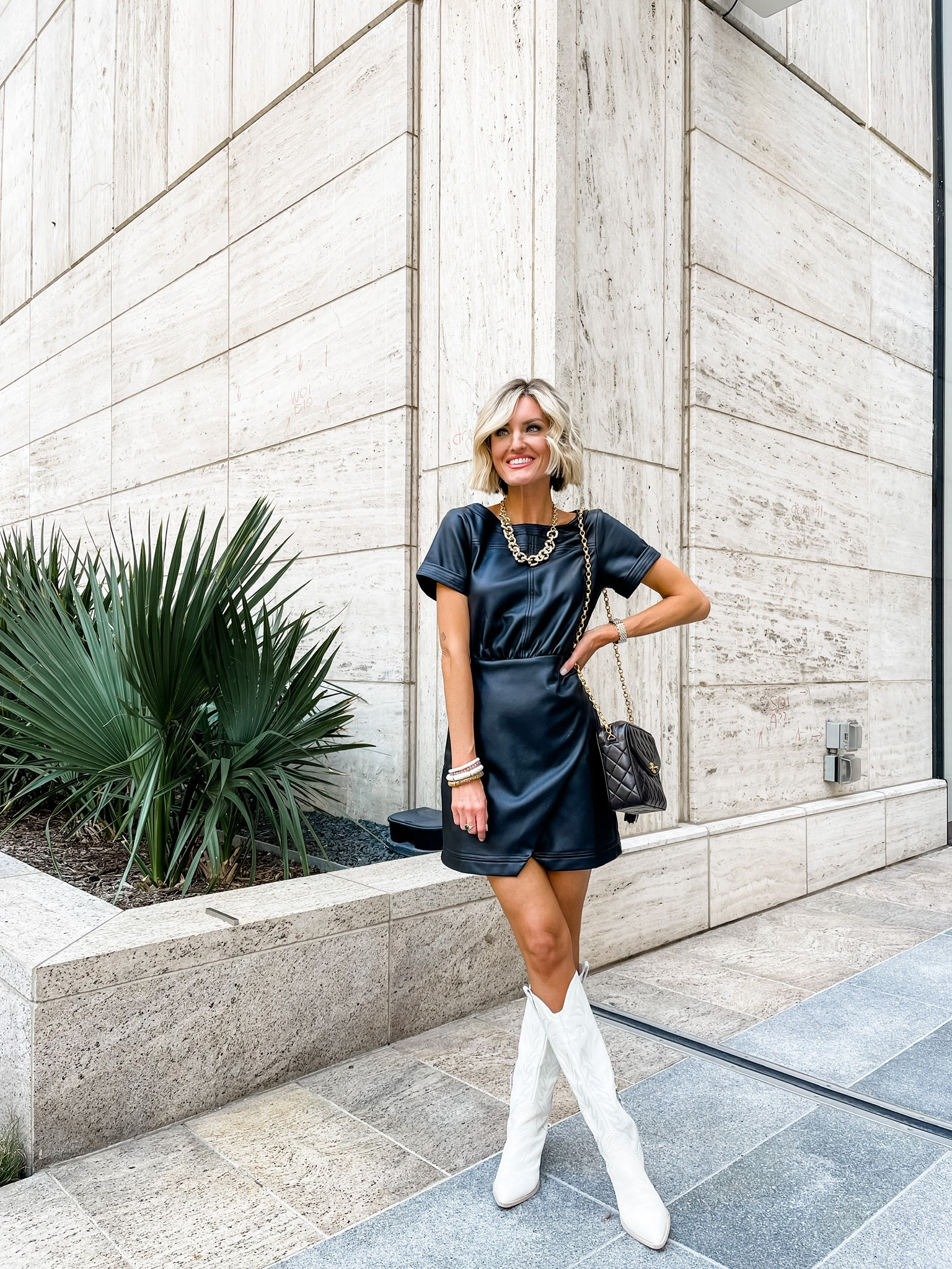 A black faux leather dress is a must have this season! Loverly Grey is wearing a 00!

#LTKstyletip #LTKSeasonal