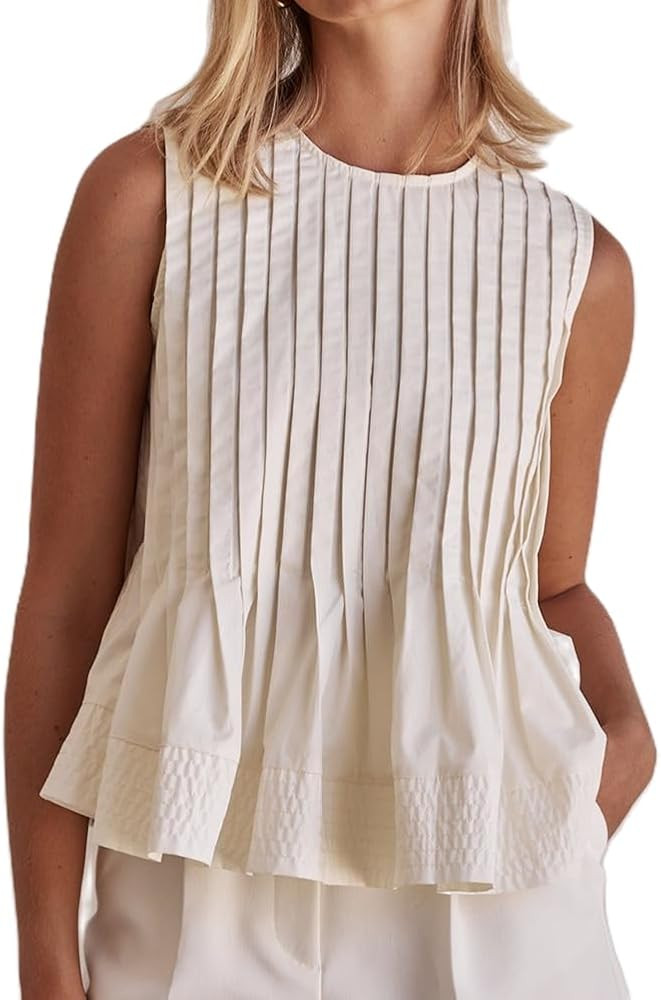 Camiseta corta plisada sin mangas para mujer, con corbat\u00edn, peplum, blusa para salir, chalec... | Amazon (US)