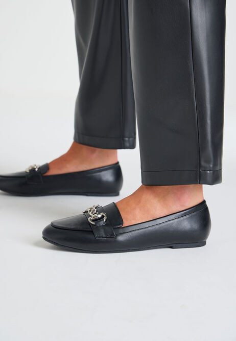 Womens Black Snaffle Link Loafers | Peacocks