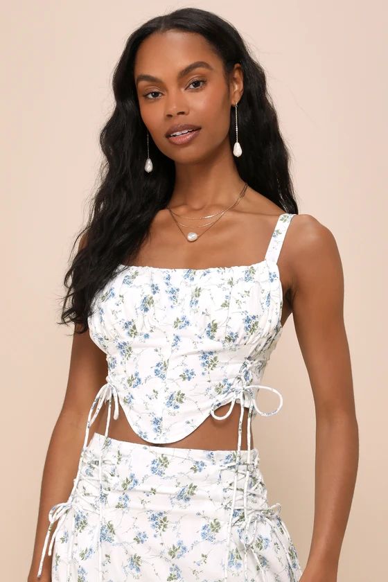 Darling Expertise White Floral Sleeveless Lace-Up Crop Top | Lulus