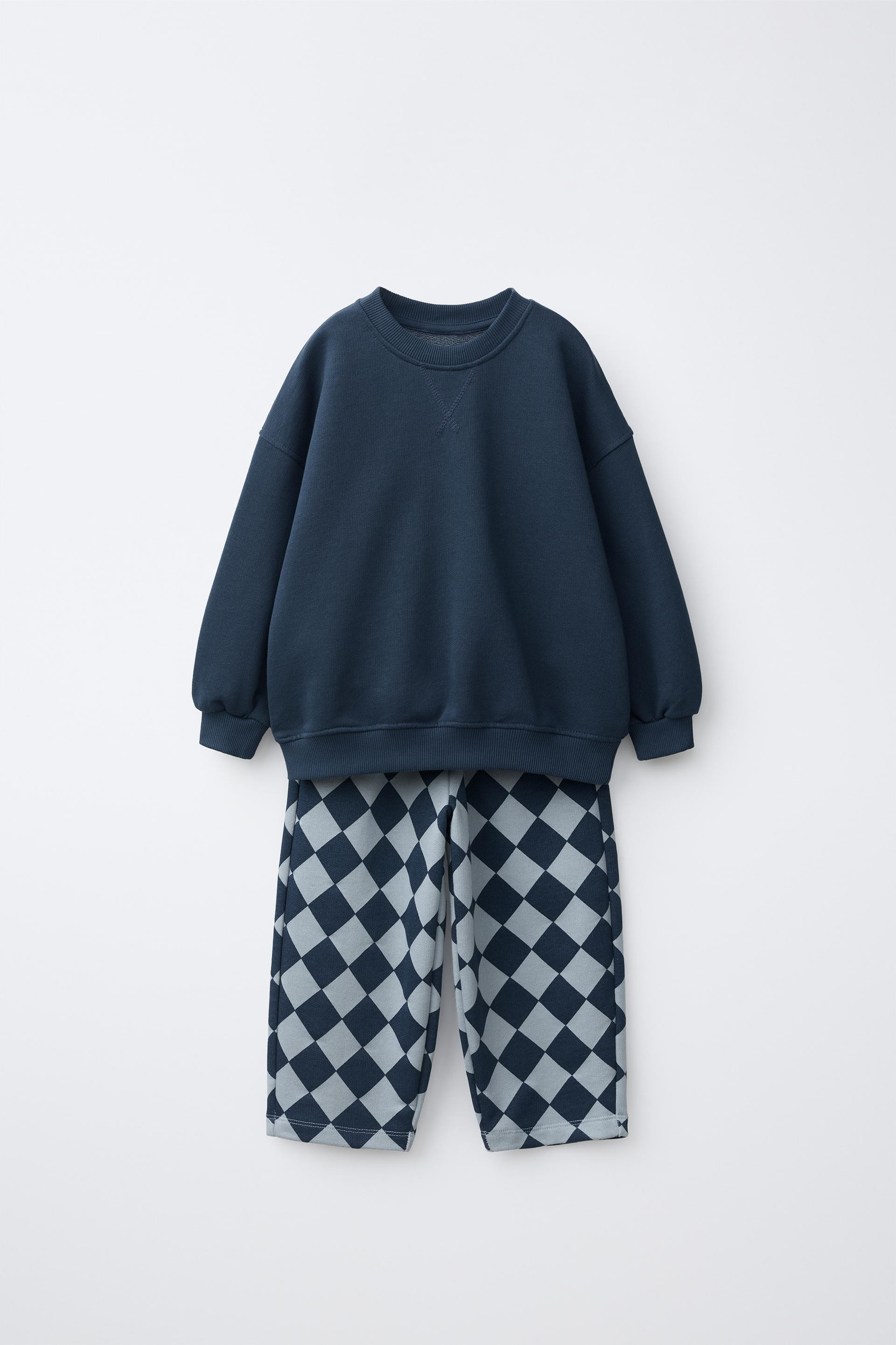 Zara - Argyle Print Sweatshirt And Jogger Set - Blue - 2 Years (36,2 Inches) - Kids | Zara US