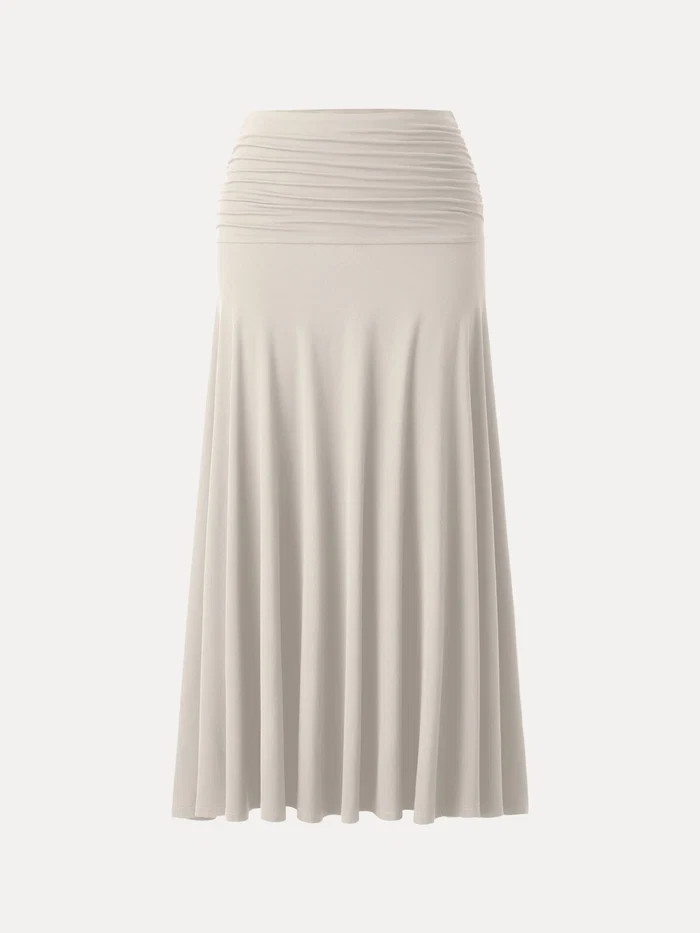 Ultrasoft Mid Rise A-line Ruched Maxi Skirt | OGLmove