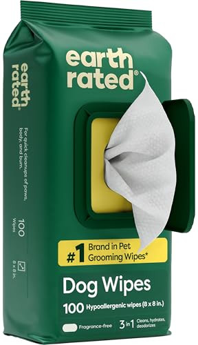 Earth Rated Pet Wipes for Dogs and Cats, Hypoallergenic, 3-in-1 Cleaning, Deodorizing and Hydrating, for Grooming Paws, Body and Butt, Unscented, 100 Count | Amazon (US)