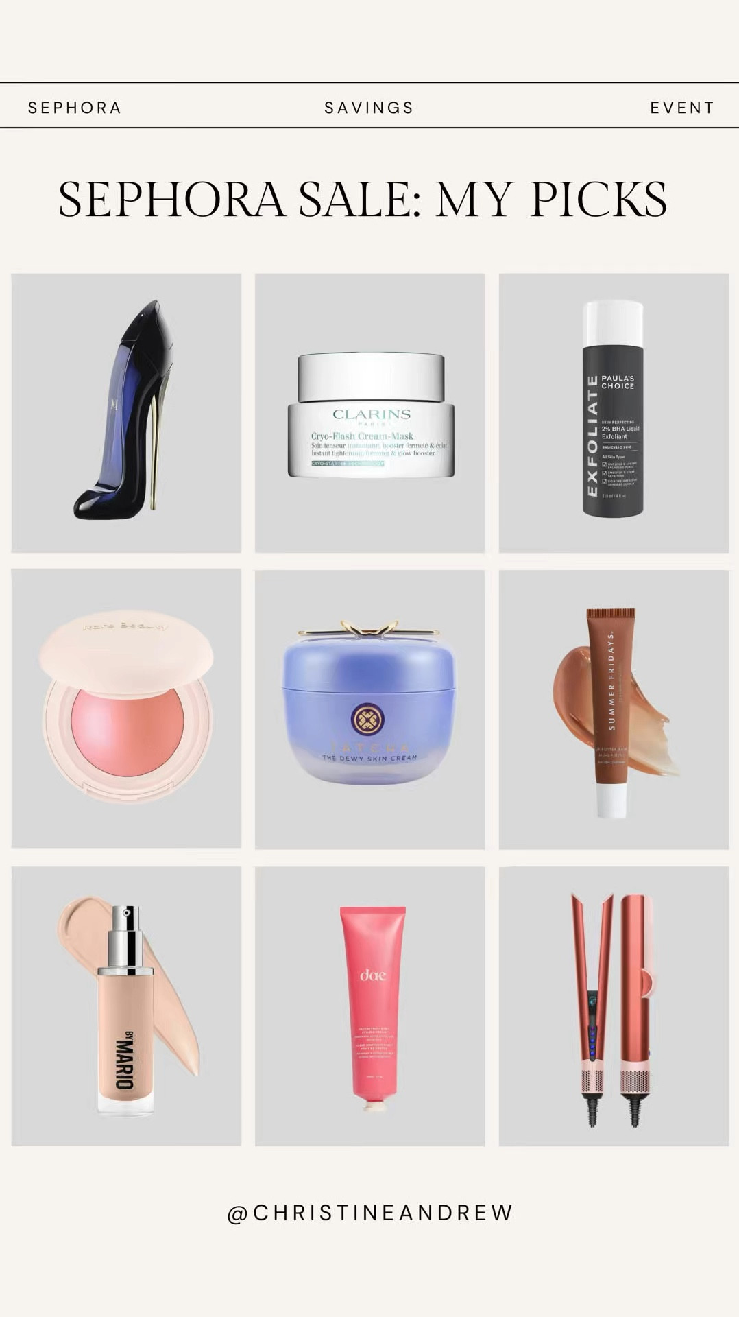 Sephora sale: my picks - 20% off starts today!💖  Sephora Rogue members use code: SAVINGS

These are all products I’ve had for a long time and love & repurchase!  This Good Girl perfume is my new fav - I get so many compliments on it!  

Now’s the time to stock up on Christmas gifts on sale ✨

Sephora sale, Sephora rouge, Sephora beauty sale, perfume, Clarins mask, gifts for her, mom gift, sister gift, friend gift, makeup by Mario, dae, Tatcha face cream, Dyson air straight, summer Fridays lipgloss, teen girl gift, Christmas gift, Christine Andrew 

#LTKGiftGuide #LTKSaleAlert #LTKBeauty