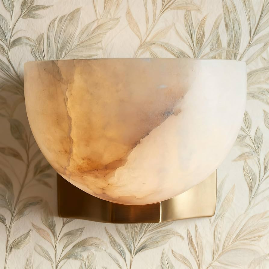 Bowl-Shaped Alabaster Sconce, 6” Diam Unique Textures Stone Wall Lamp, Hand-Polished Natural St... | Amazon (US)