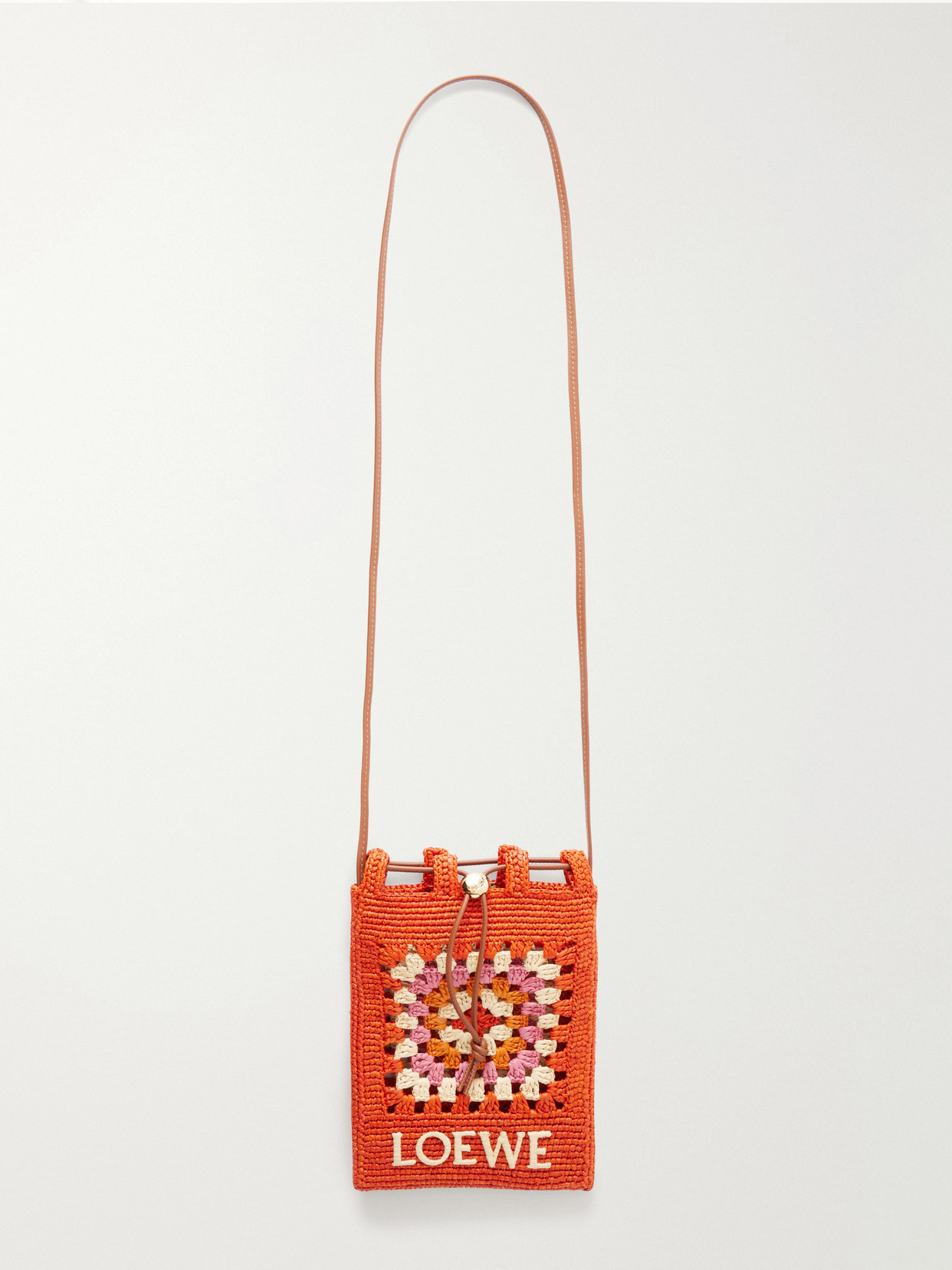 LOEWE - + Paula's Ibiza Logo-trimmed Leather-trimmed Crocheted Raffia Bucket Bag - Orange | NET-A-PORTER (US)