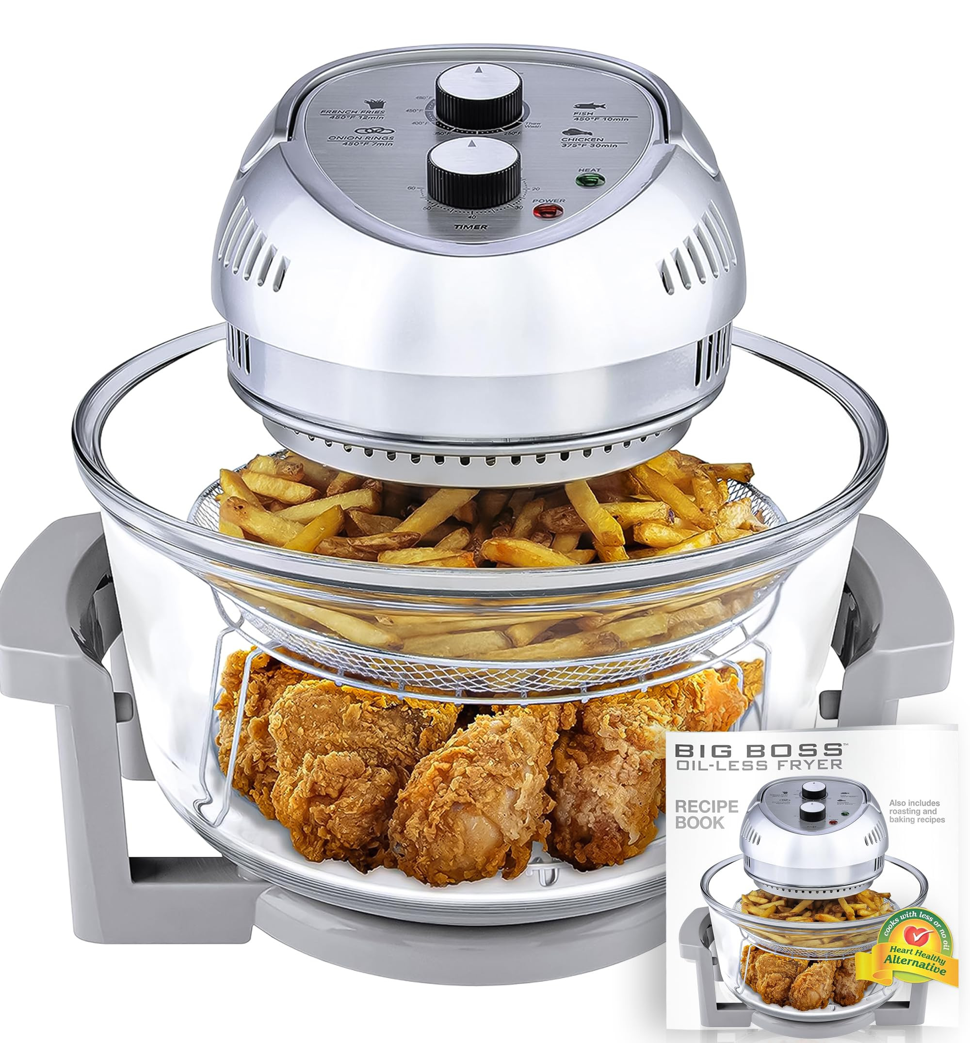 Amazon.com: Big Boss 16Qt Large Glass Air Fryer Non Toxic – Large Halogen Oven Cooker with 50+ ... | Amazon (US)